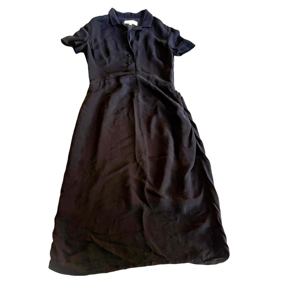 Badgley Mischka Black Modest Knee Length Dress Rouched Sides Size 6